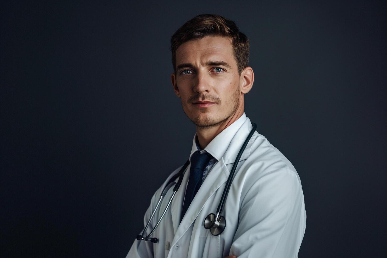 Male Doctor in Navy Blue Suit with Formal Attire photo