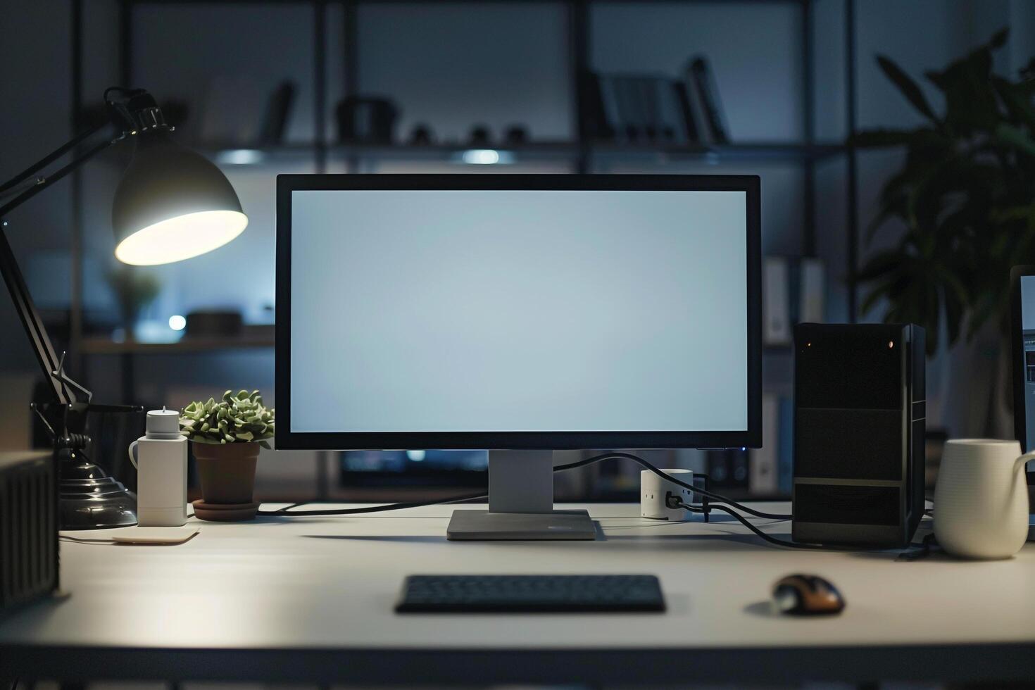Desktop Computer Mockup Screen and  Gray Top photo