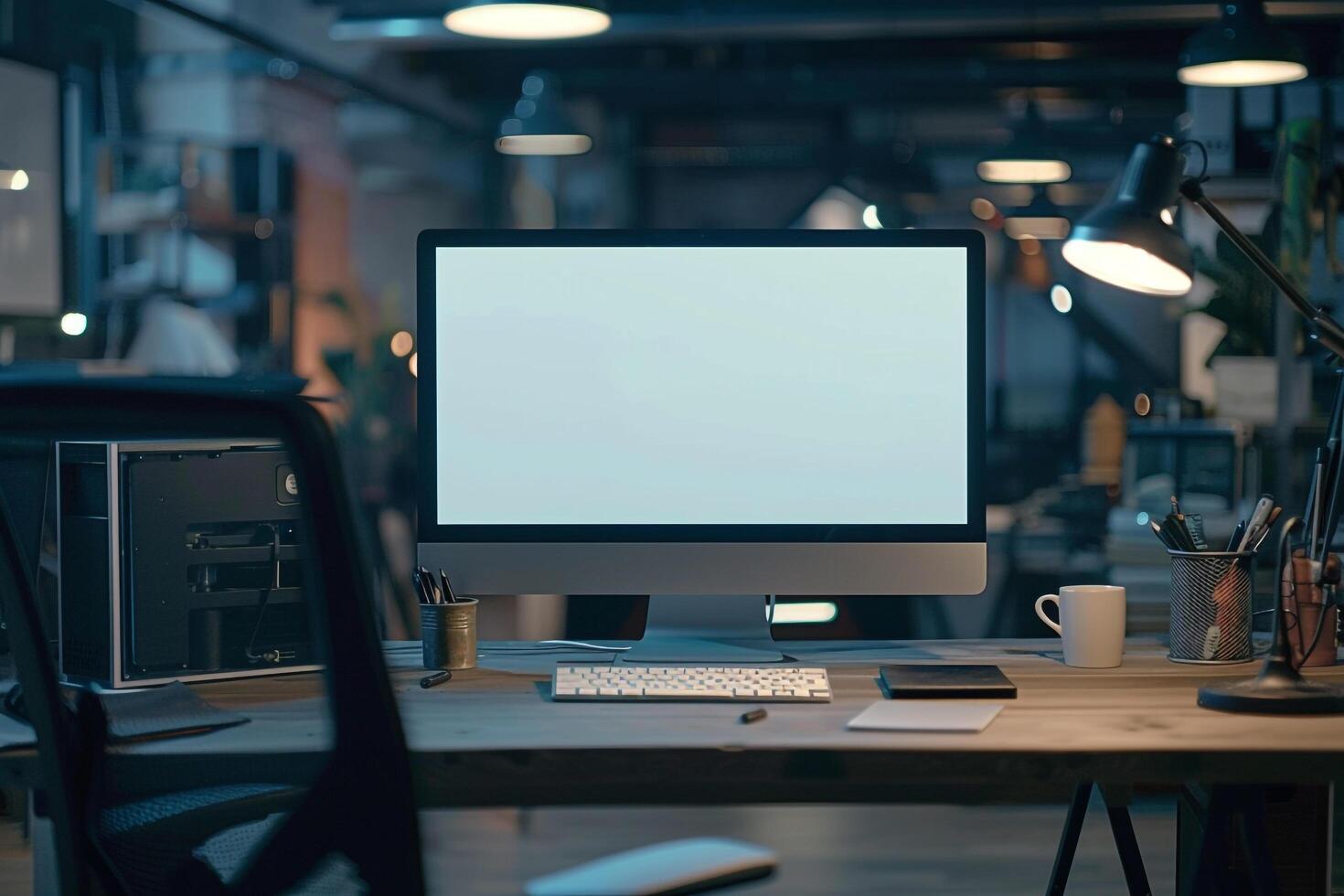 Desktop Computer Mockup Screen and  Gray Top photo