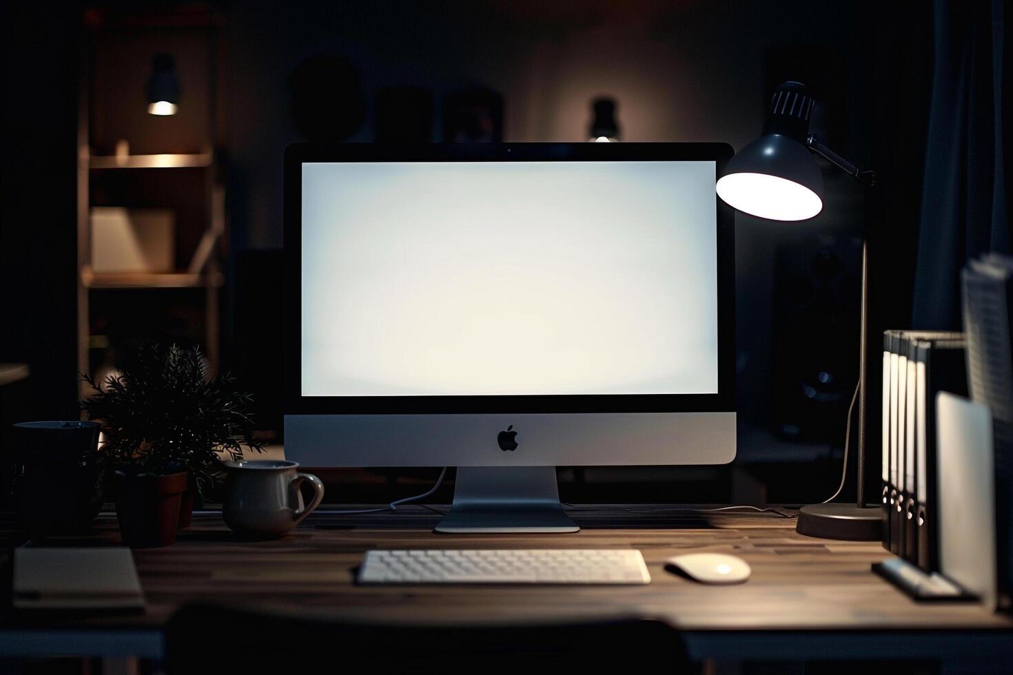 Desktop Computer Mockup Screen and  Gray Top photo