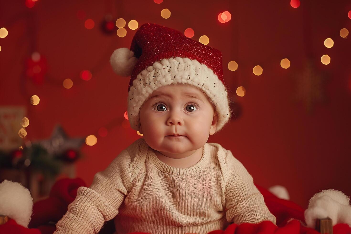Baby with  Red Background and Holiday Props   Background Nature photo