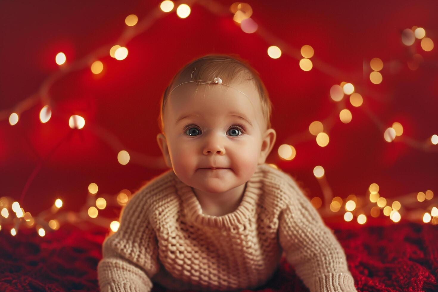 Baby with  Red Background and Holiday Props   Background Nature photo