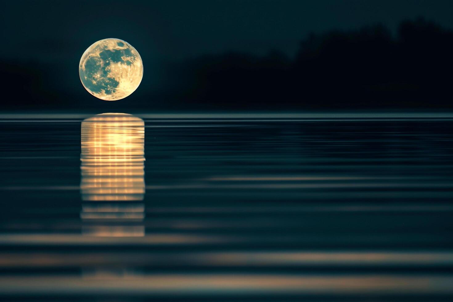 Midnight Lake Surface Reflecting Shimmering Full Moon   Background Nature photo