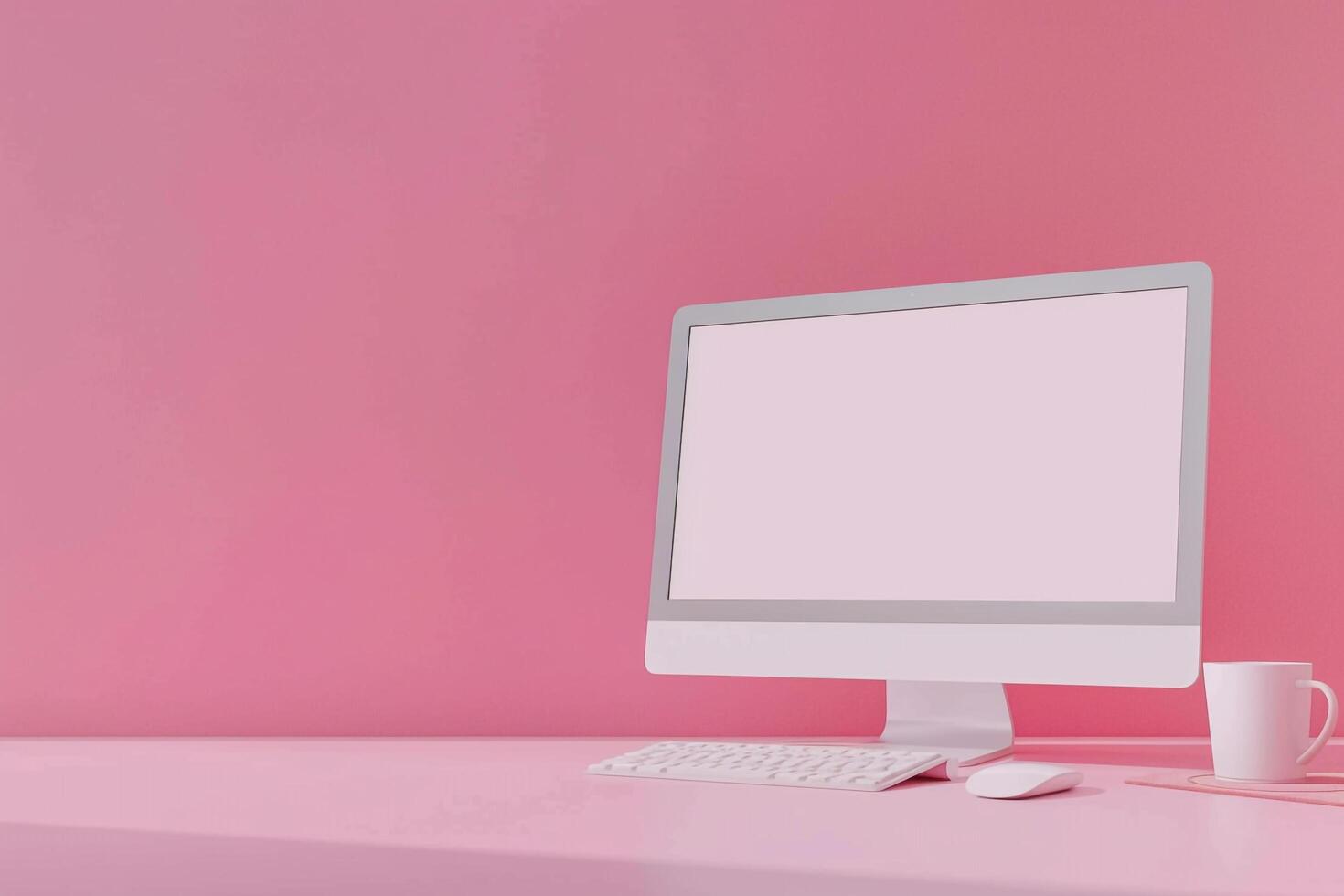 Computer Monitor Mockup Screen on a  Pink Surface photo