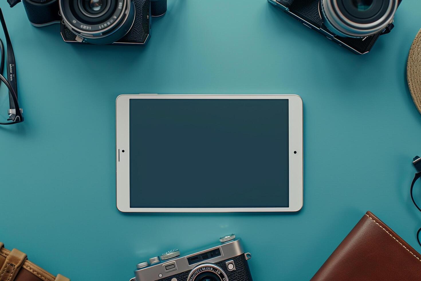 Tablet Mockup Screen on Retro   Background photo
