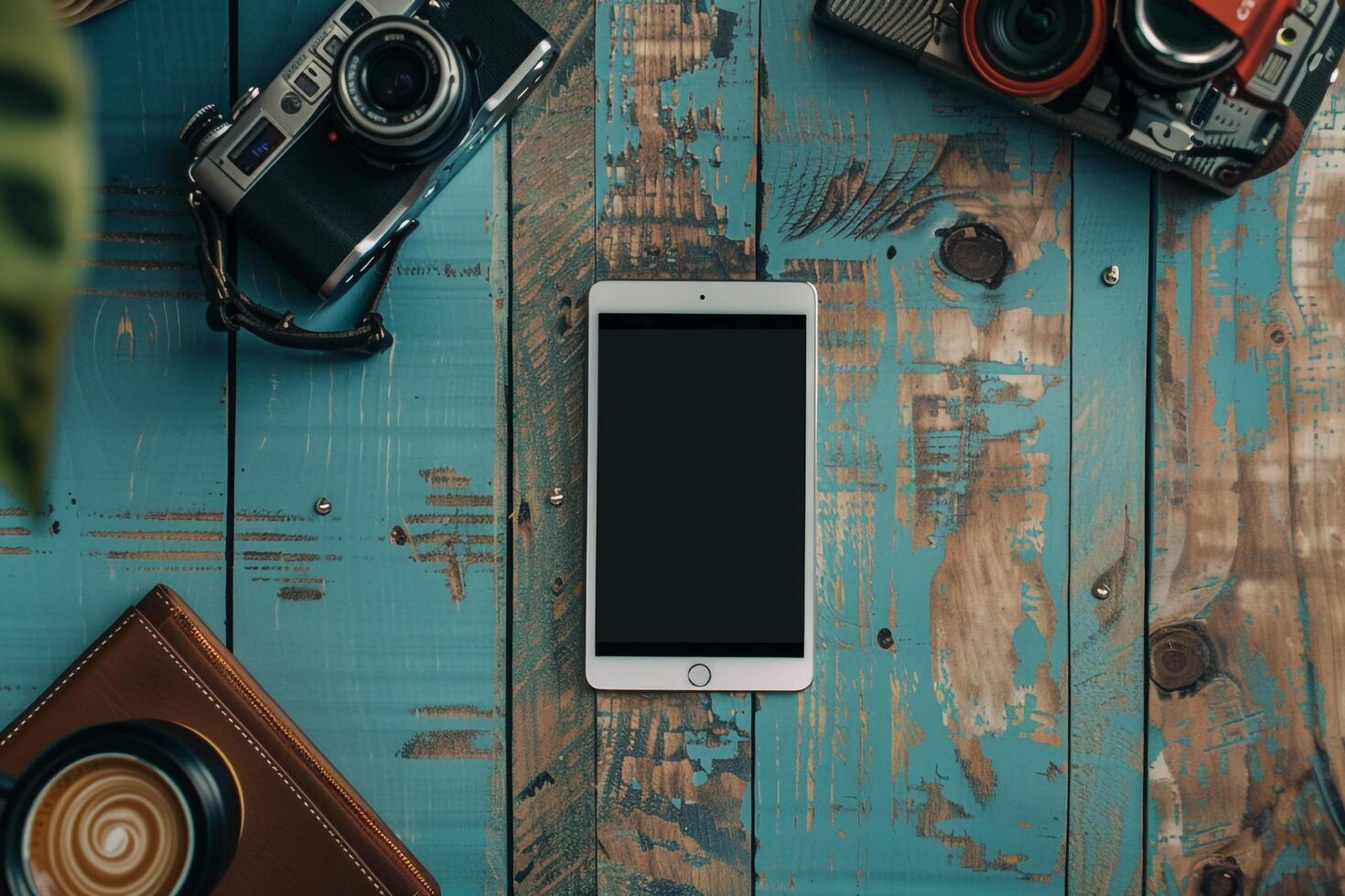 Tablet Mockup Screen on Retro Top   Background photo