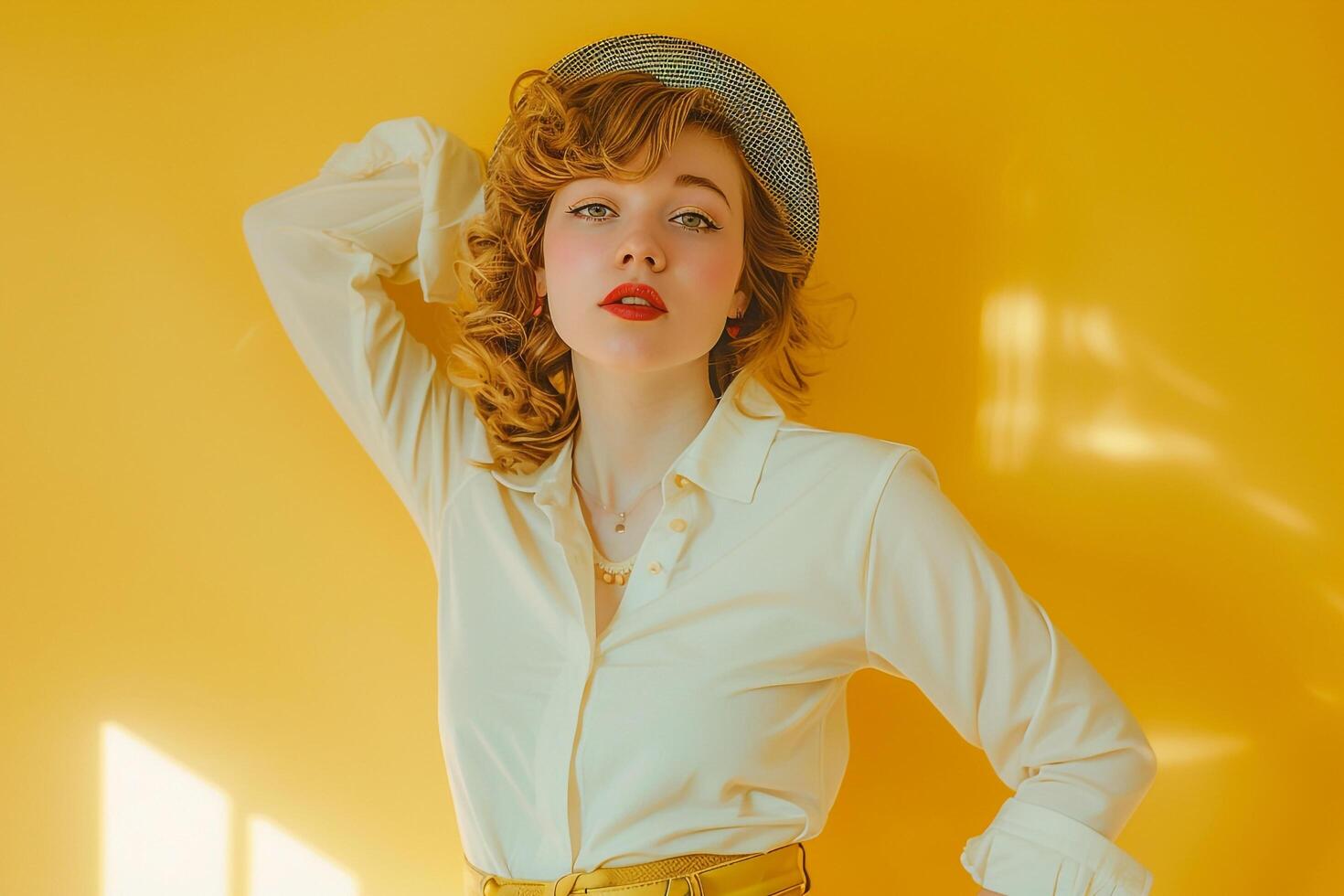 Woman in Retro Clothing with  Background photo
