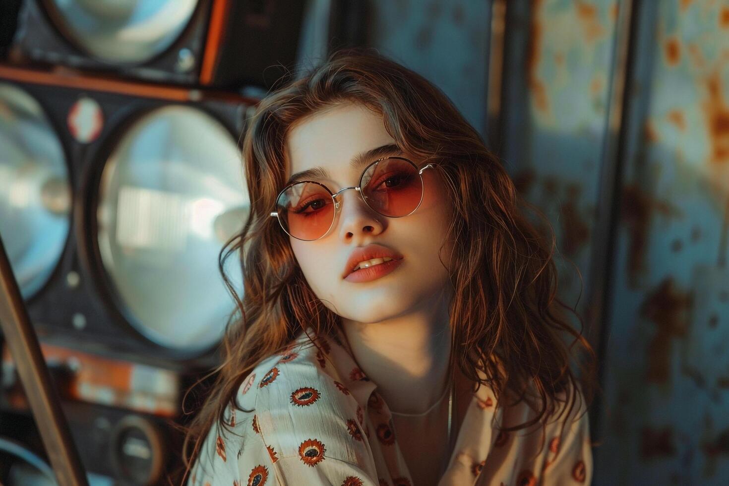 Film Set Background Retro Clothing Fashion Portrait of Woman photo