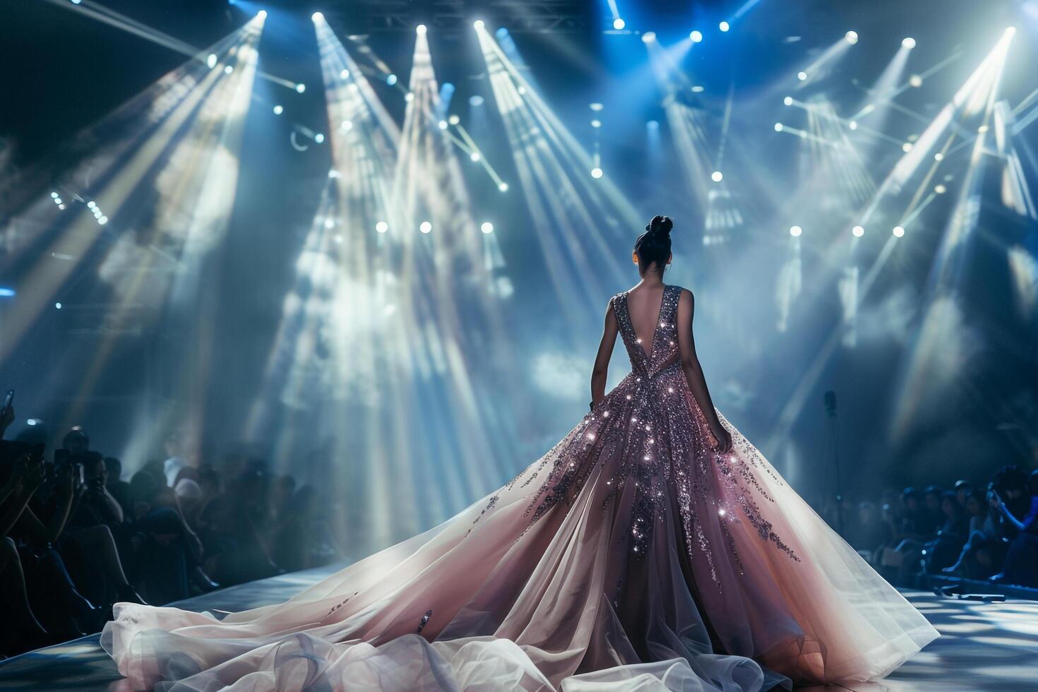 Dynamic Stage Lighting with Couture Gown Model photo