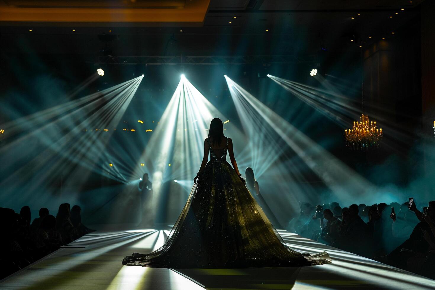 Model in Couture Gown with Stage Lighting photo