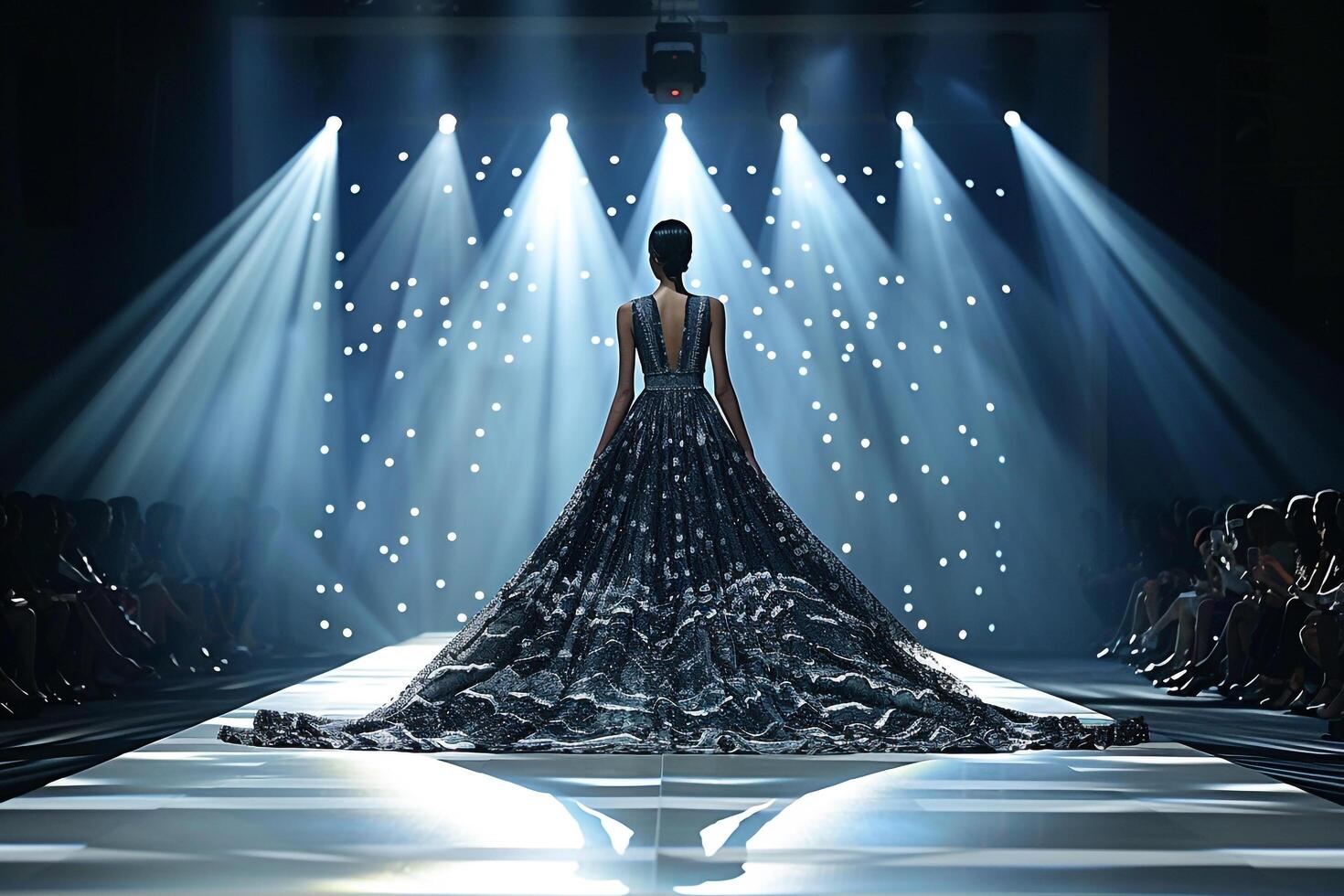 Model in Couture Gown with Gray Background photo