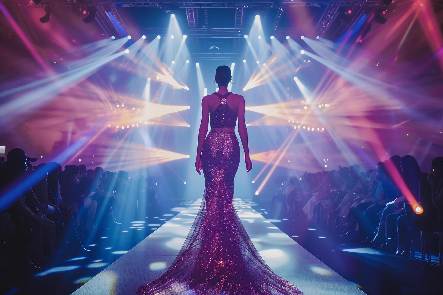 Glittering Stage Lights with Couture Gown Model photo