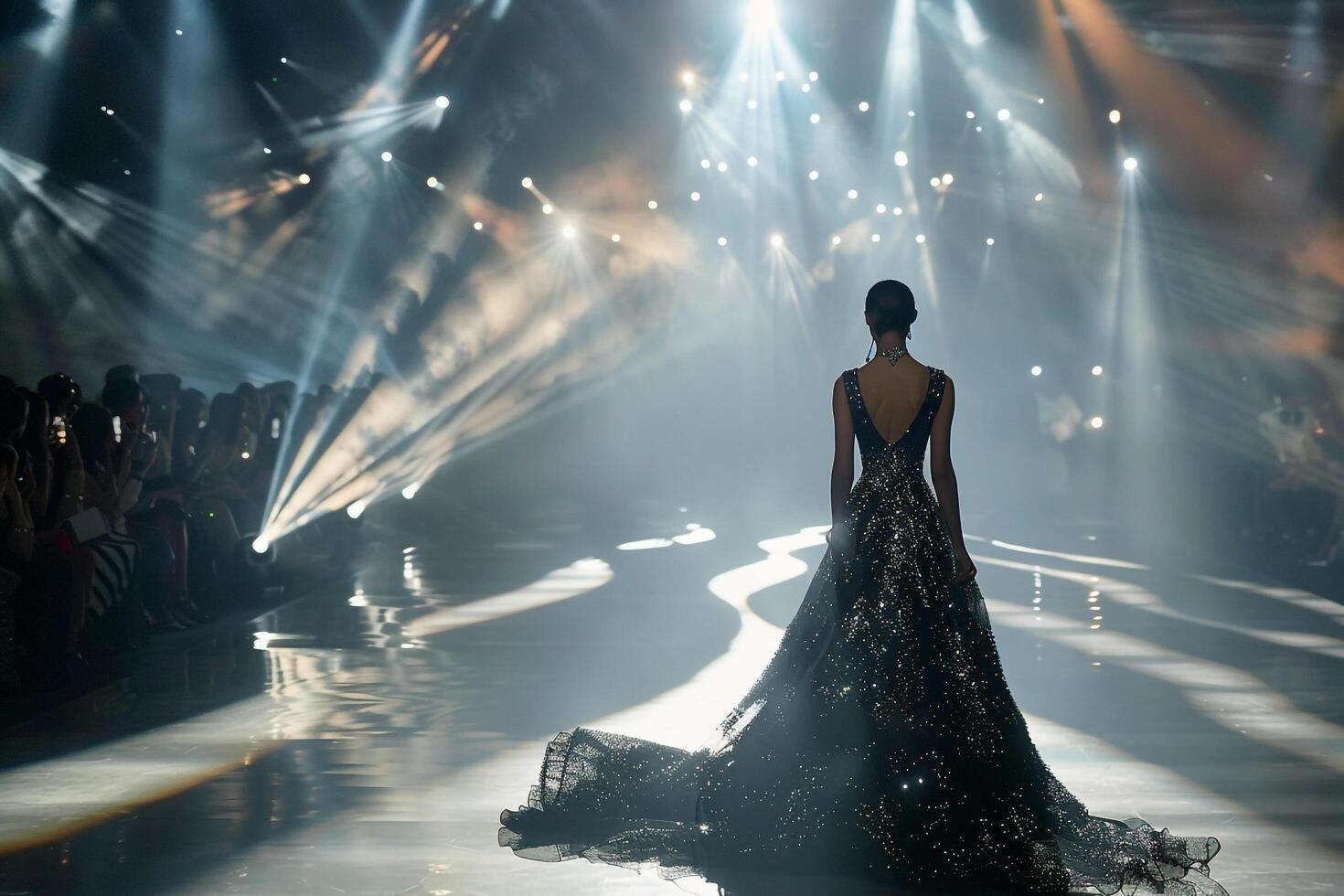 Evening Gown Model with Catwalk Lights photo