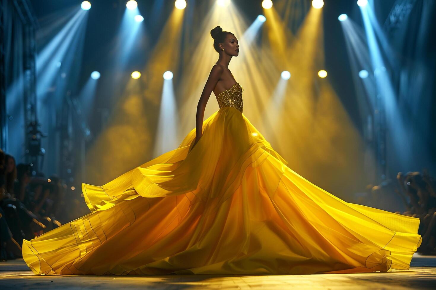 Runway Background with Couture Gown Model photo