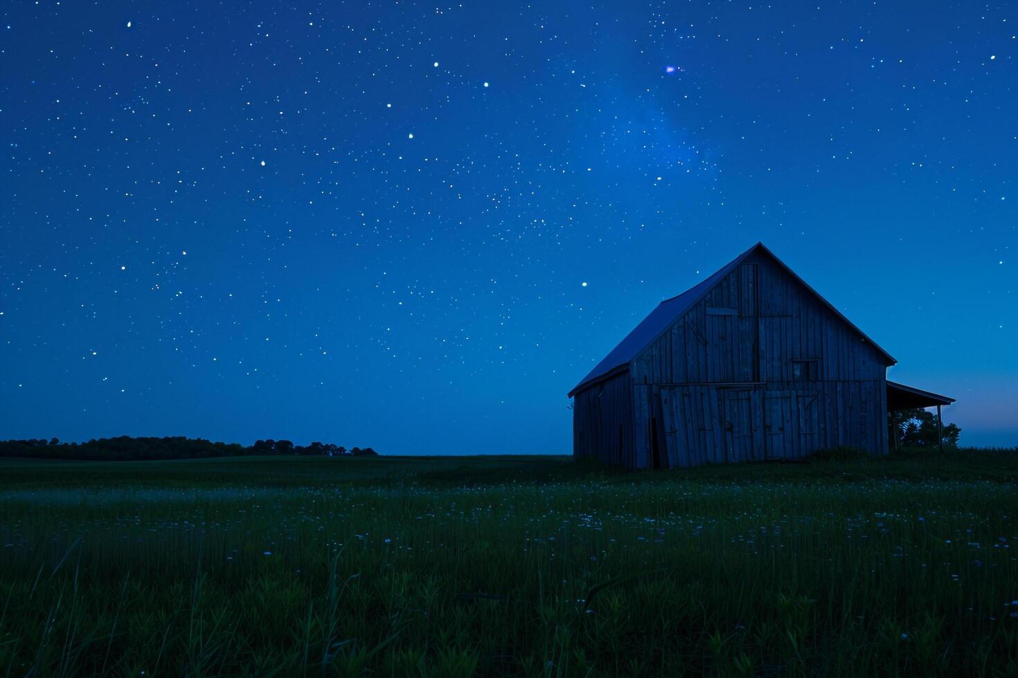 Barn with  Night Sky and Starry Horizon photo