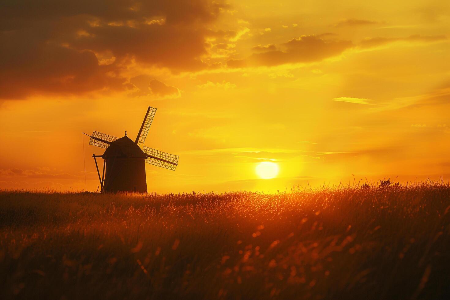 Wooden Windmill Against Gen Sunset Sky photo