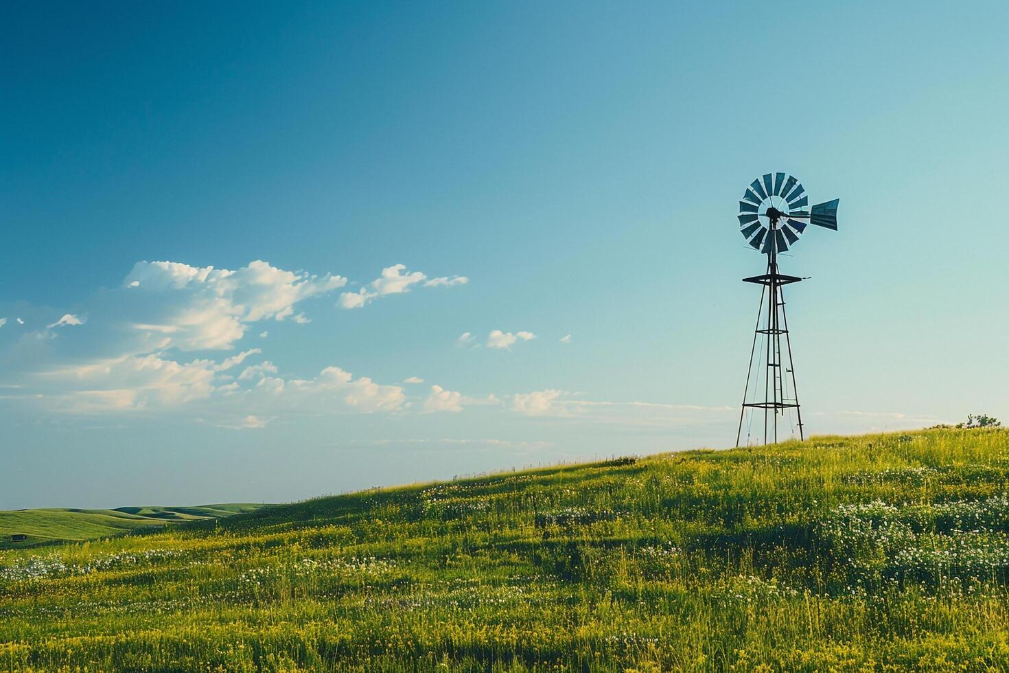 Traditional Windmill in Meadow Under  Sky photo