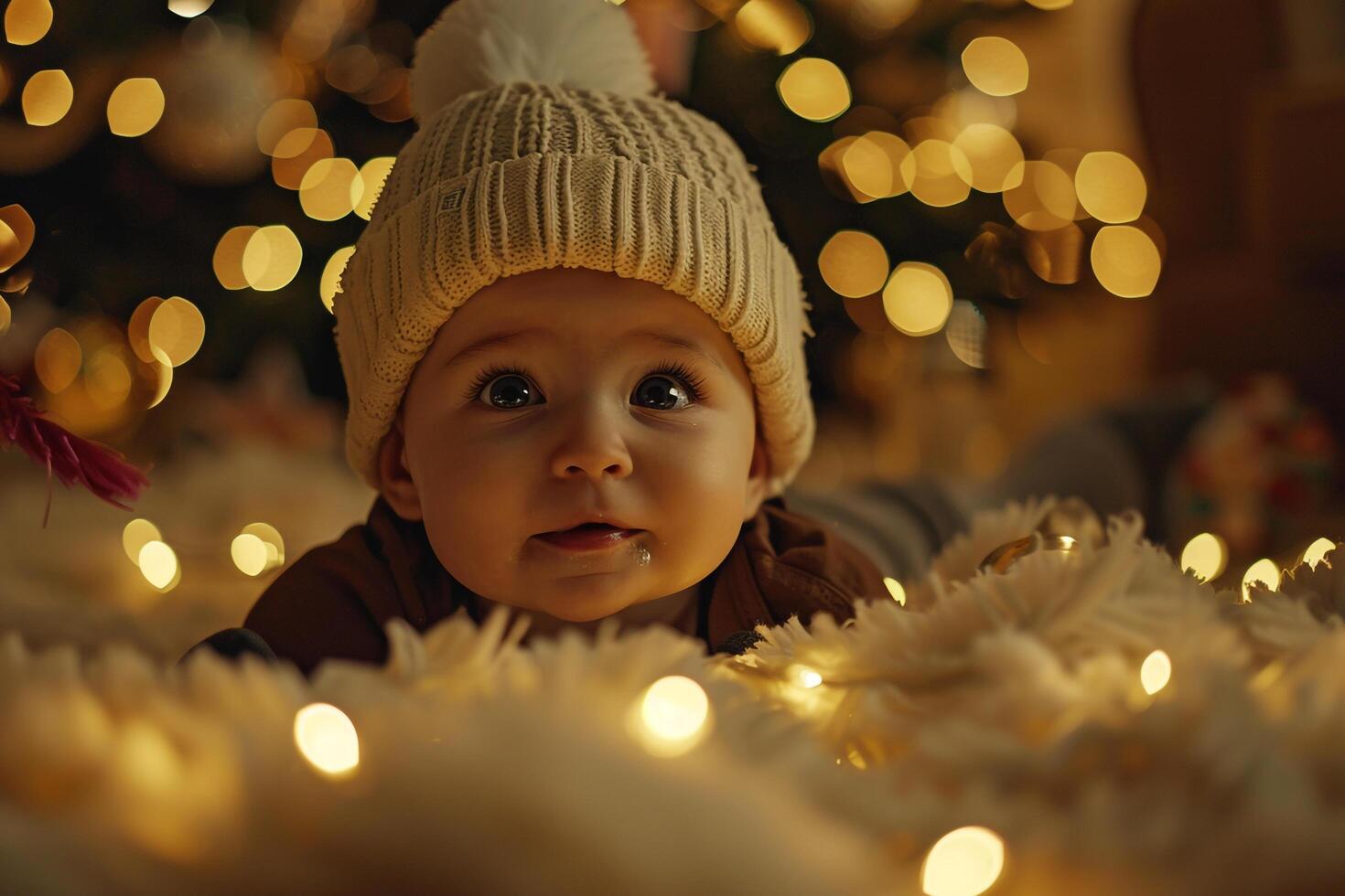 Baby in Christmas Outfit Cheerful Festive  Background photo