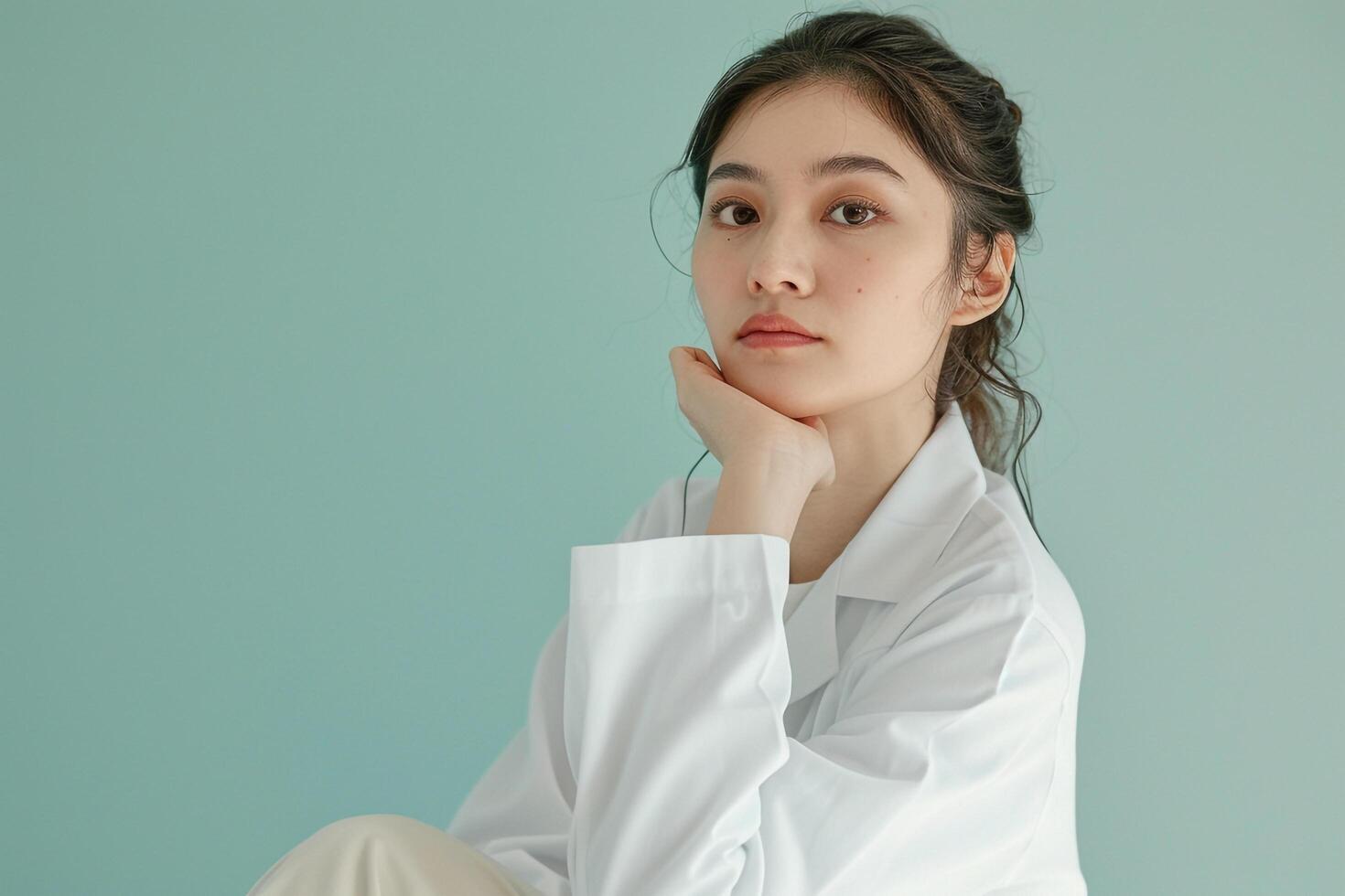 Female Doctor with Calm Expression Light photo