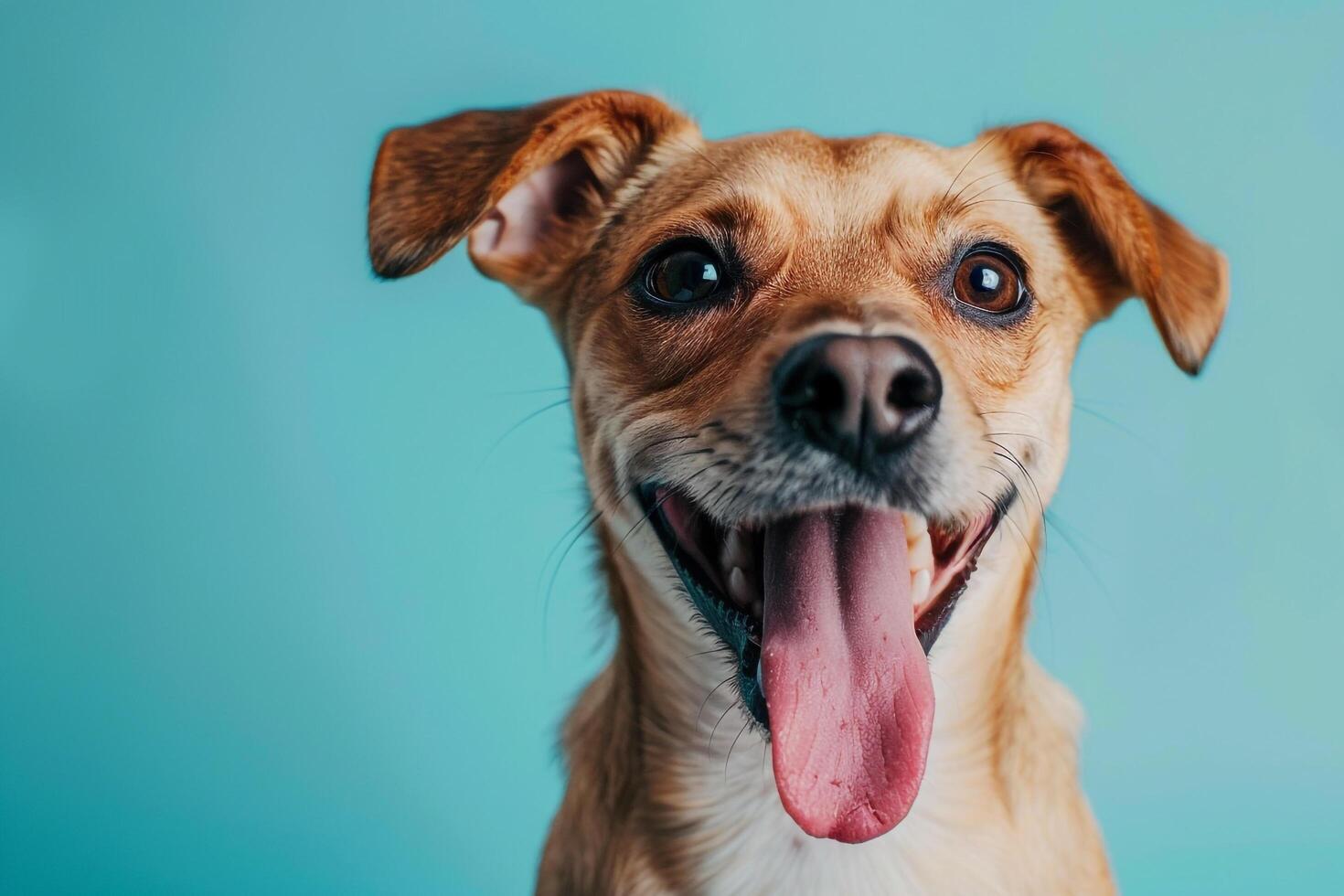 Dog with Tongue Out Against Sky Background photo