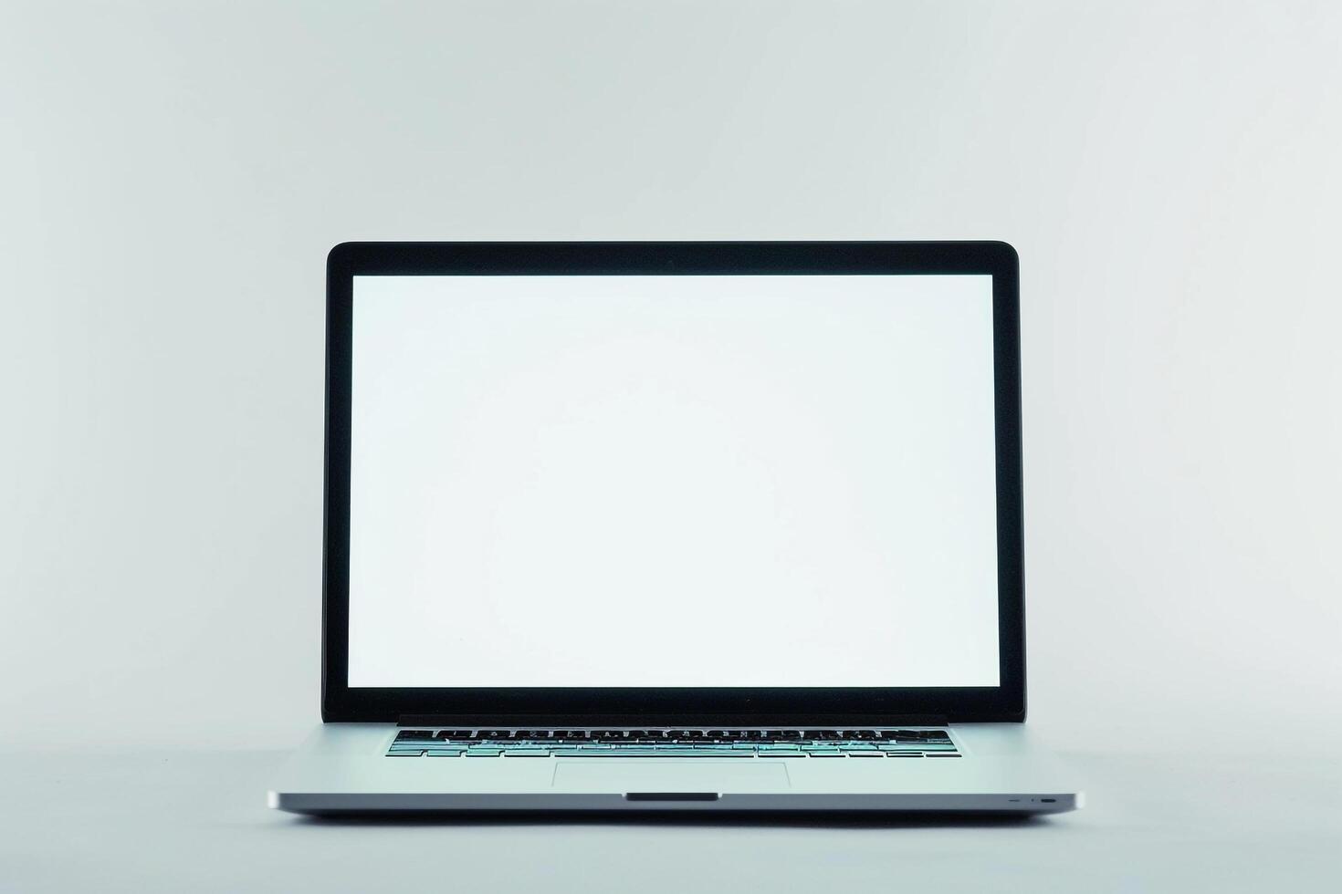 Laptop Design with Empty Screen on White Canvas photo