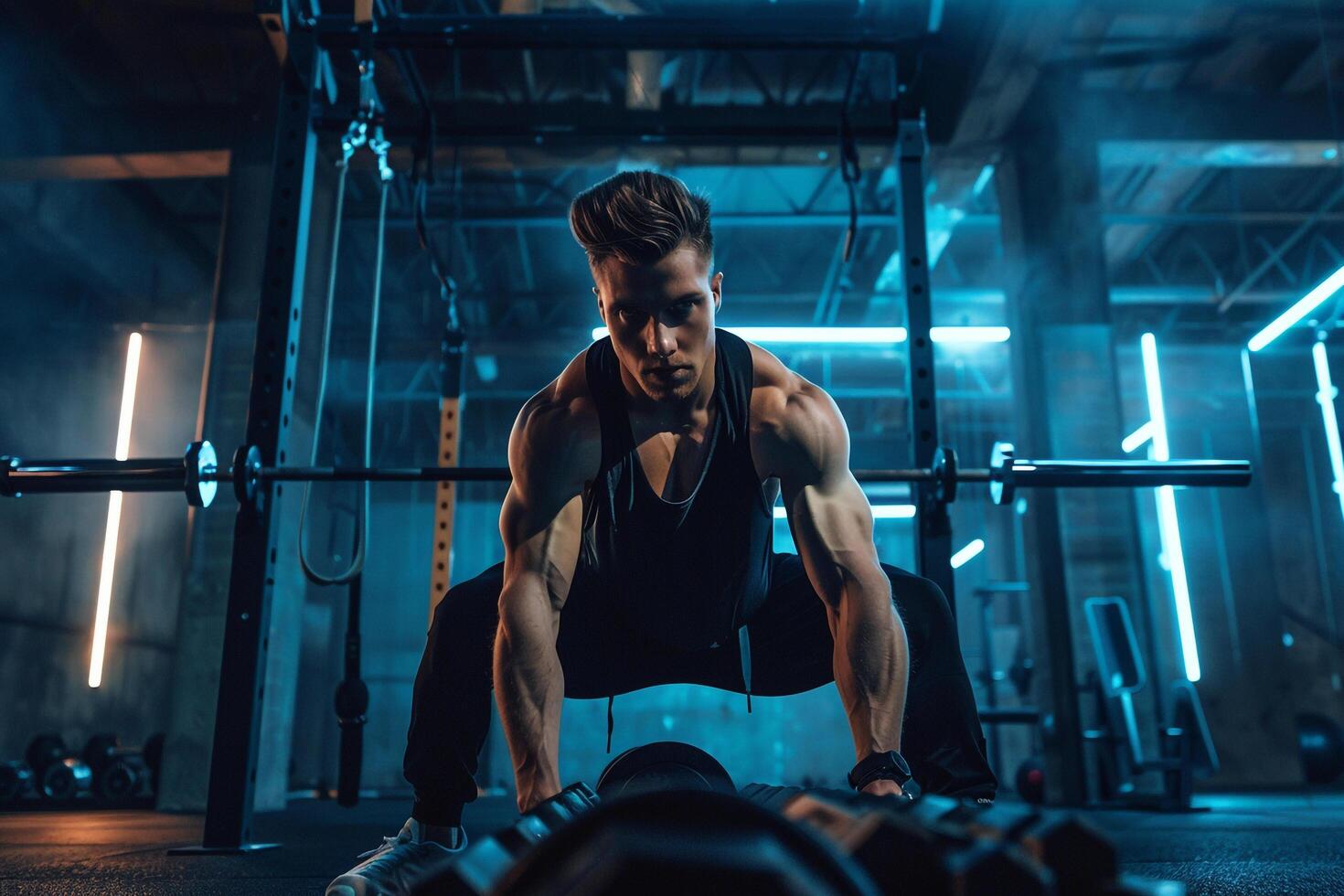 Man in Sportswear with Urban Gym  Background photo