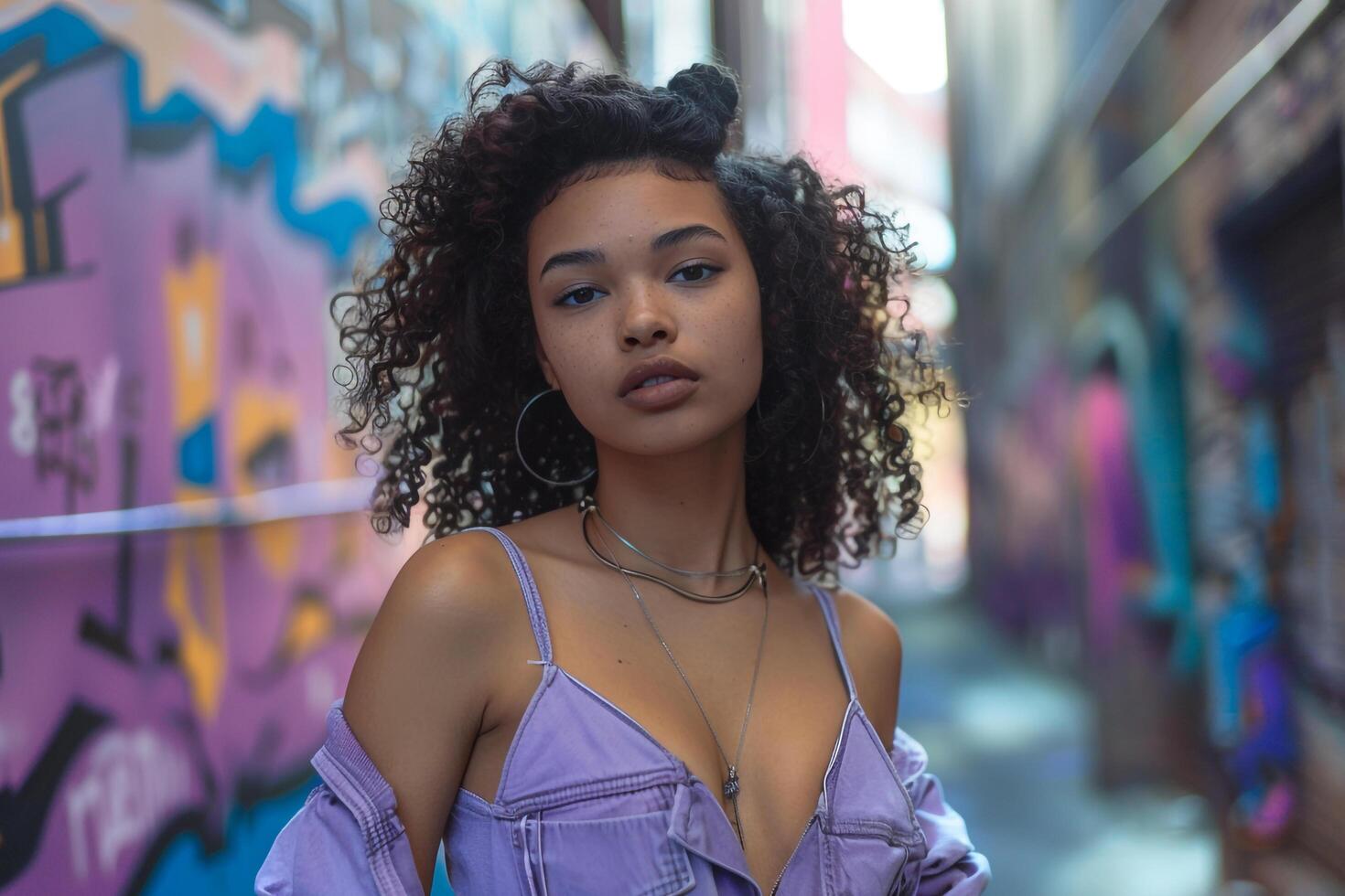Lavender Background Chic Streetwear Fashion Model photo