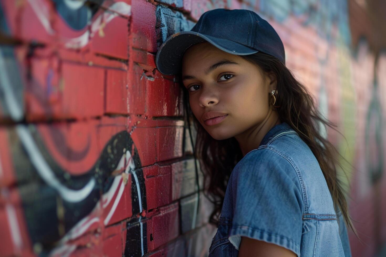Model in Brick Red Streetwear with Confident Look photo