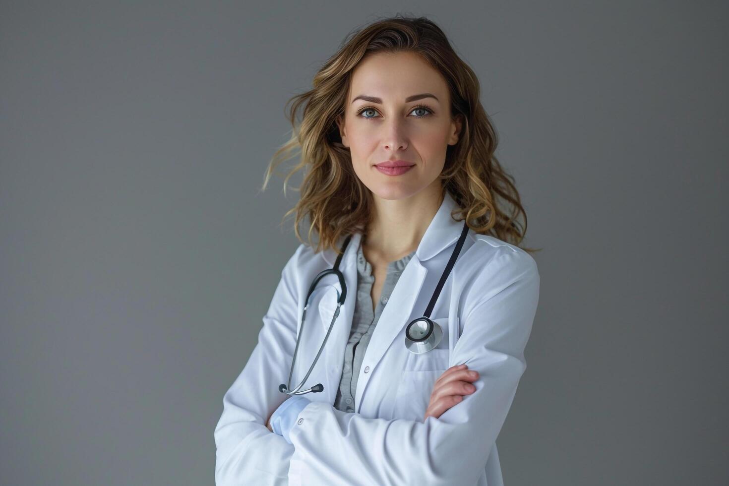 Female doctor in a   with a  gray background photo