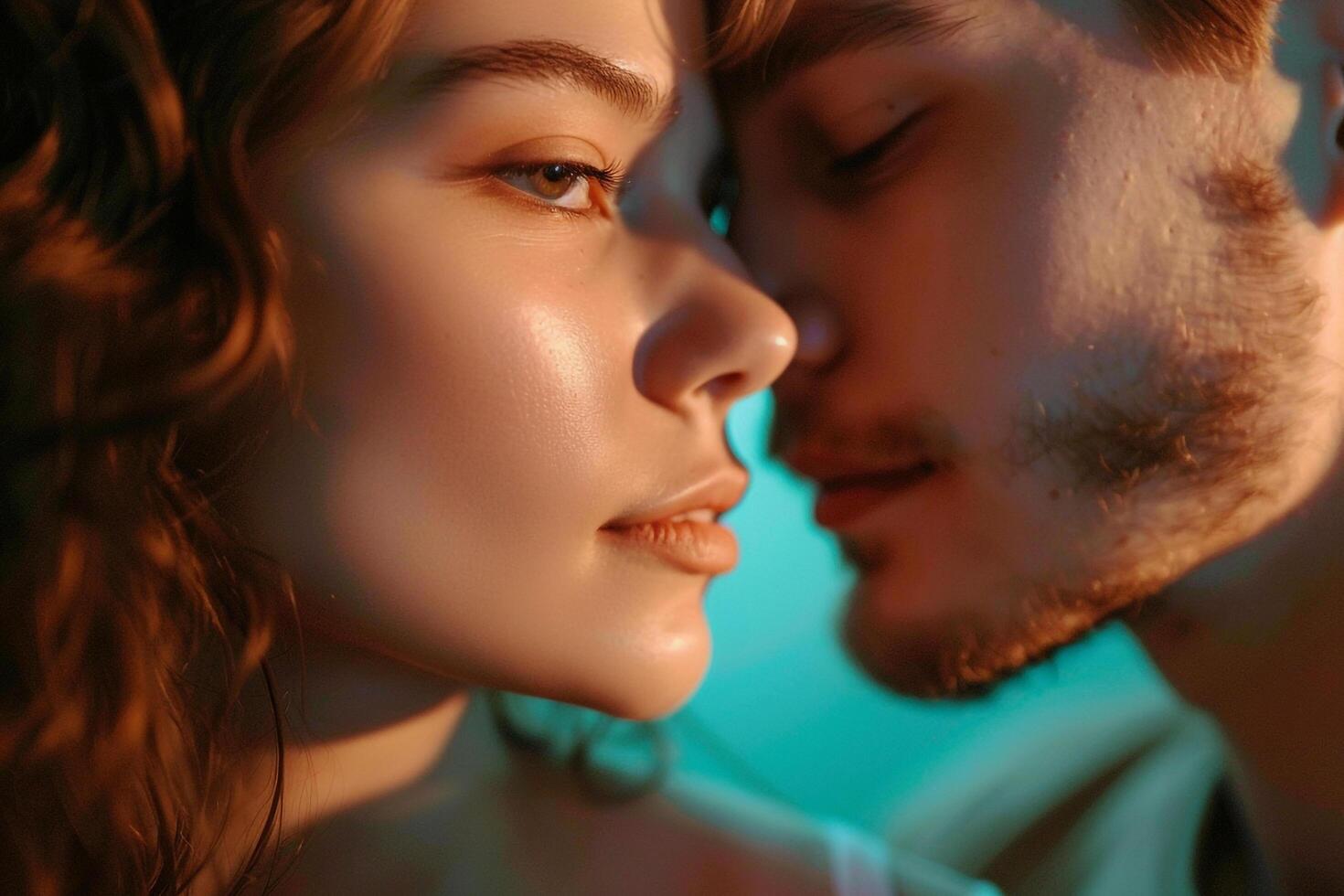 Tender portrait of couple  pastel background affectionate moments photo