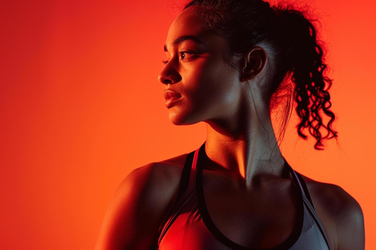 Athlete portrait red background showing determination photo
