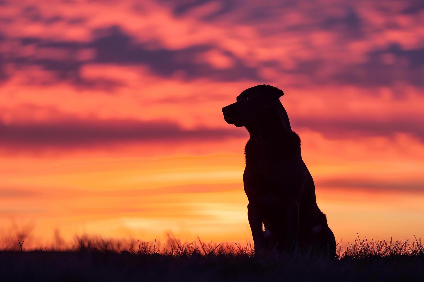 Dog perched on a hilltop with a stunning sunset sky tranquil andbackground photo