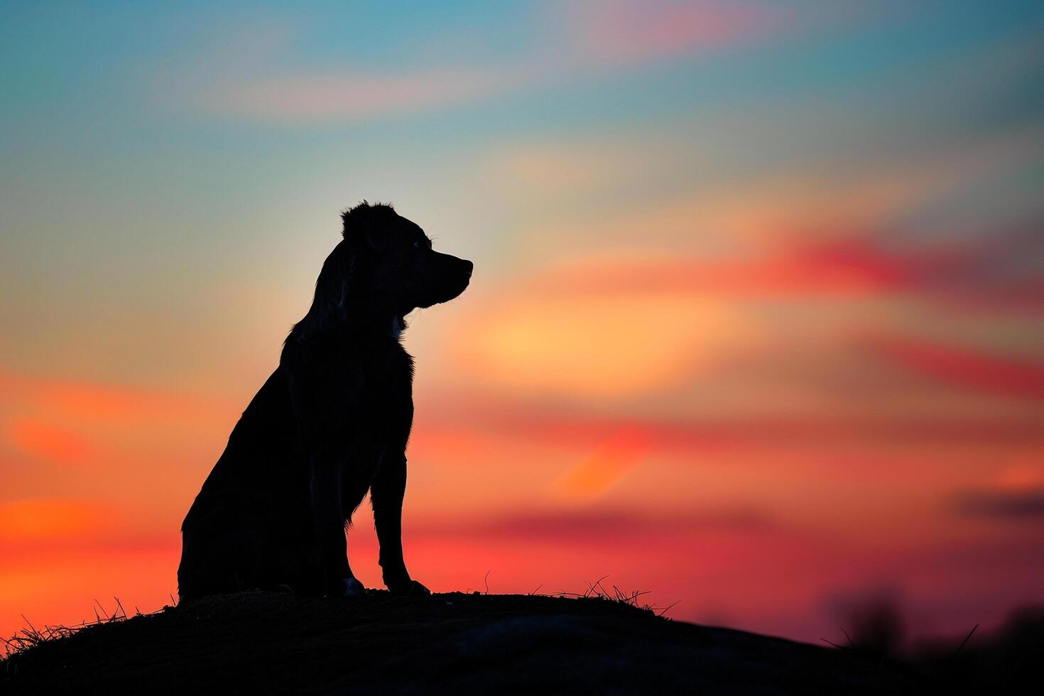 Dog on a hilltop with a  sunset sky peaceful andbackground photo