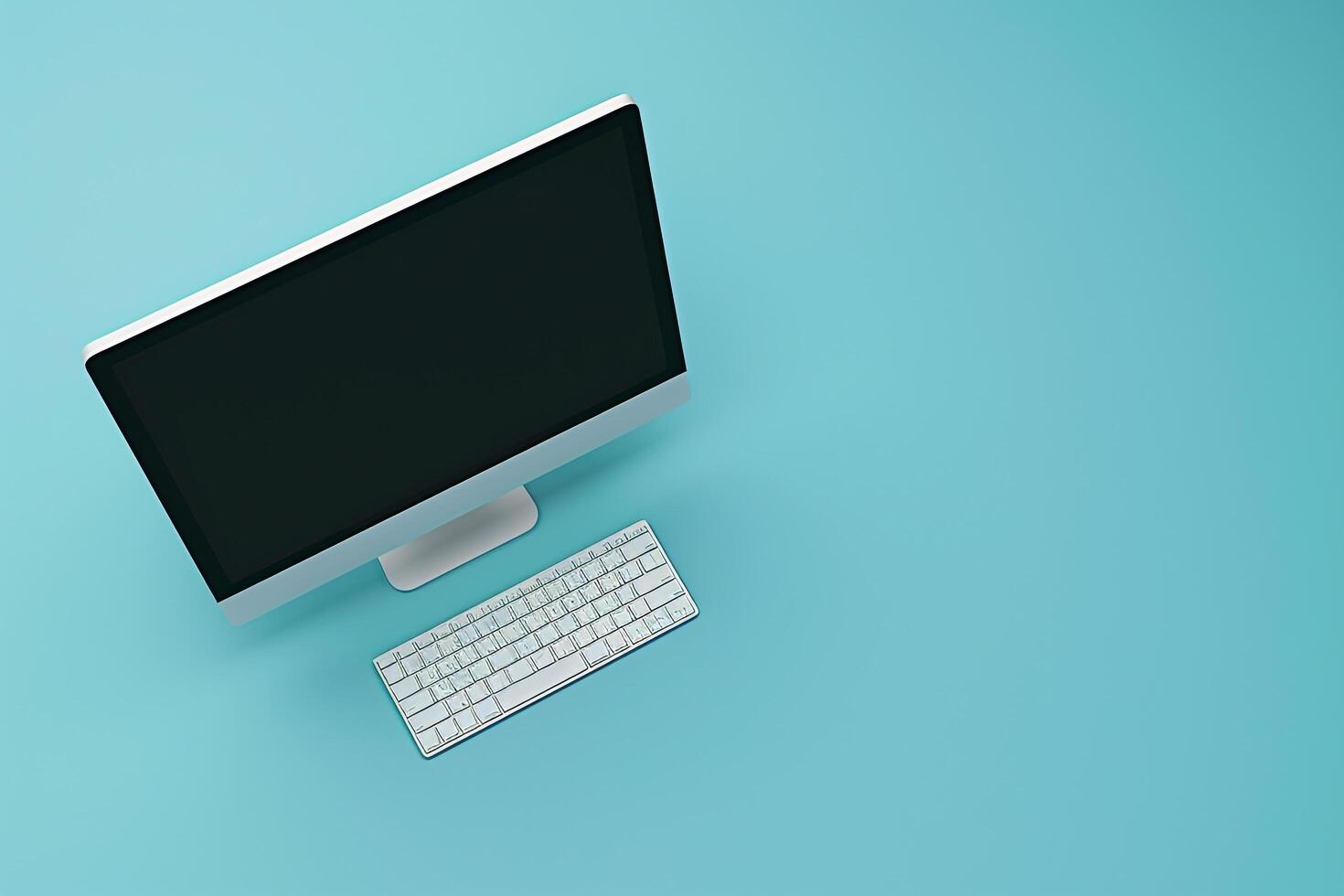 Desktop computer mockup with blank screen on classic background photo