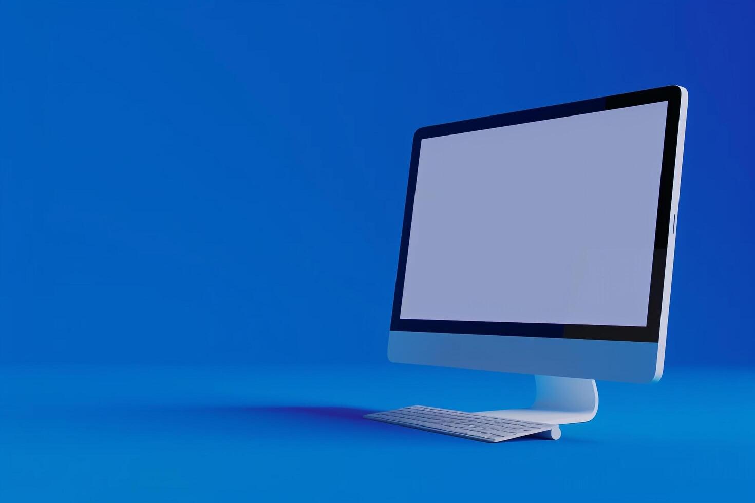 Desktop computer mockup with blank screen on technology background photo