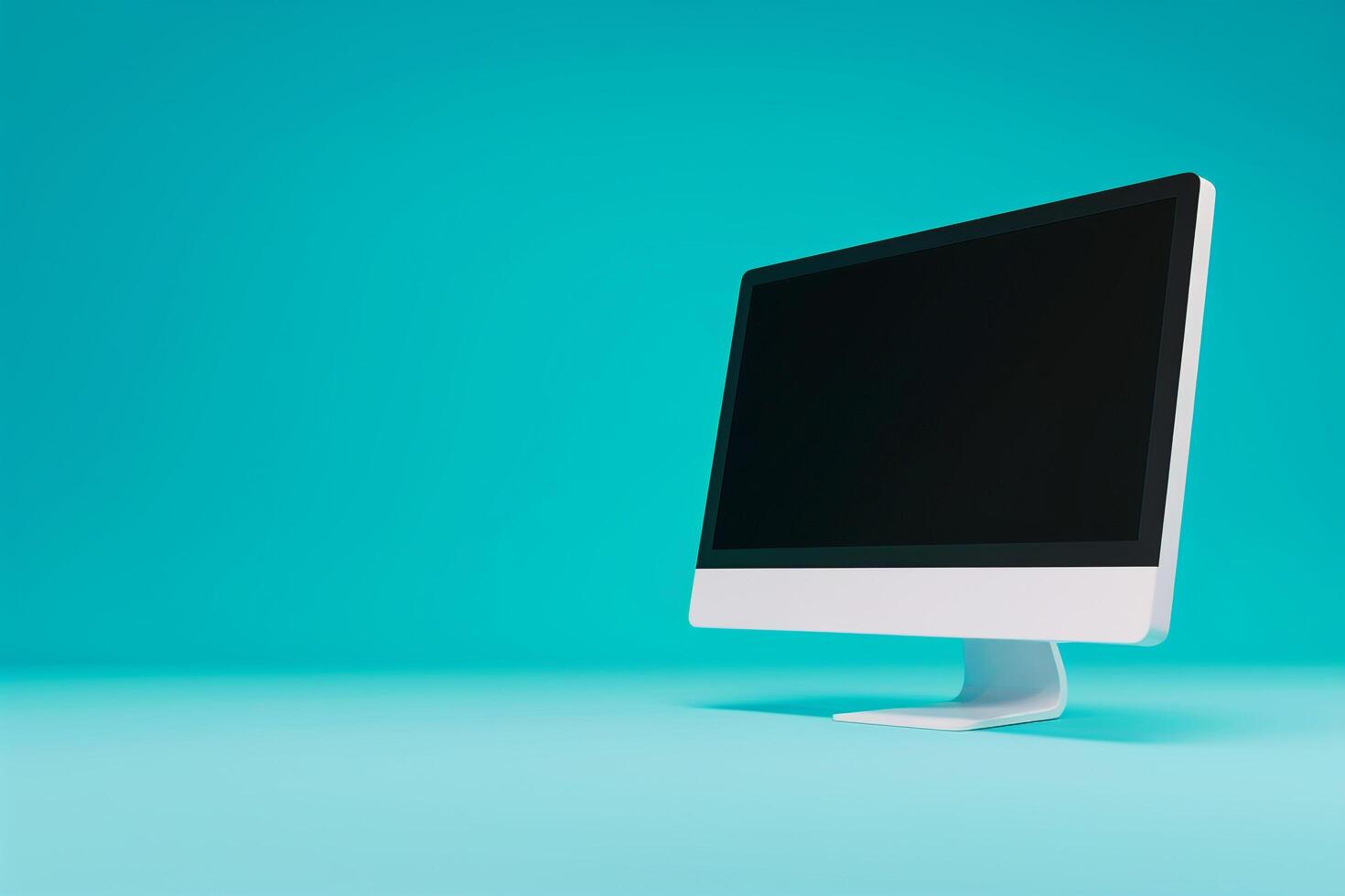 Desktop computer mockup with blank screen on sophisticated background photo