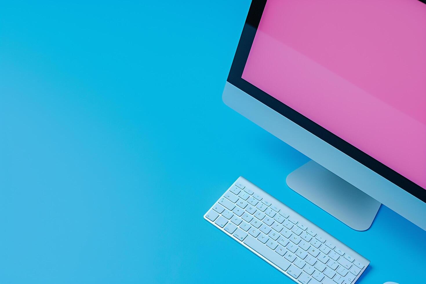 Desktop computer mockup with blank screen on understated background photo