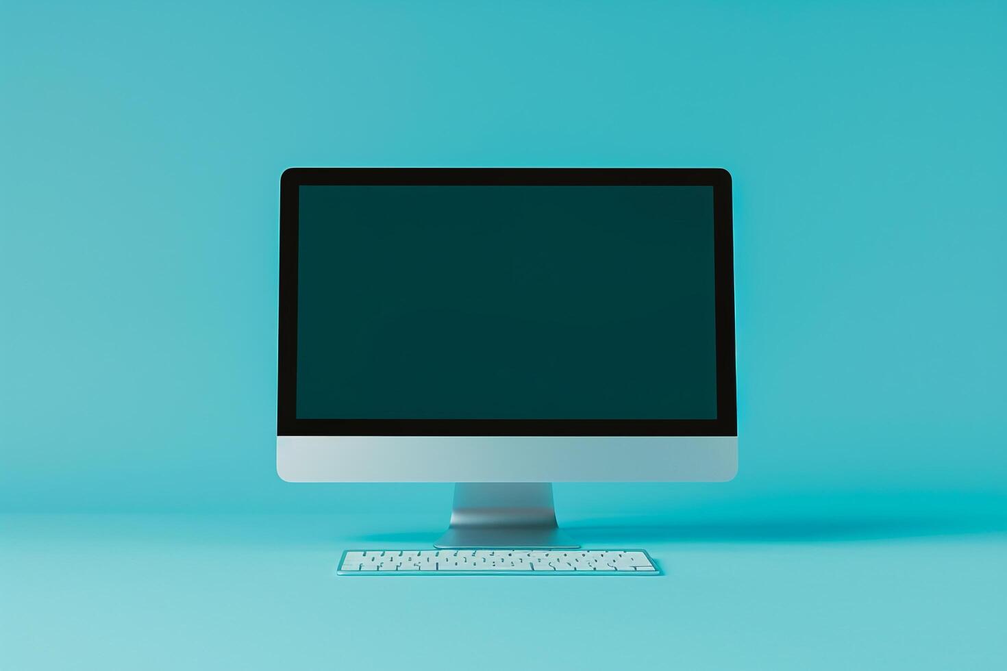 Desktop computer mockup with blank screen on tech inspired background photo