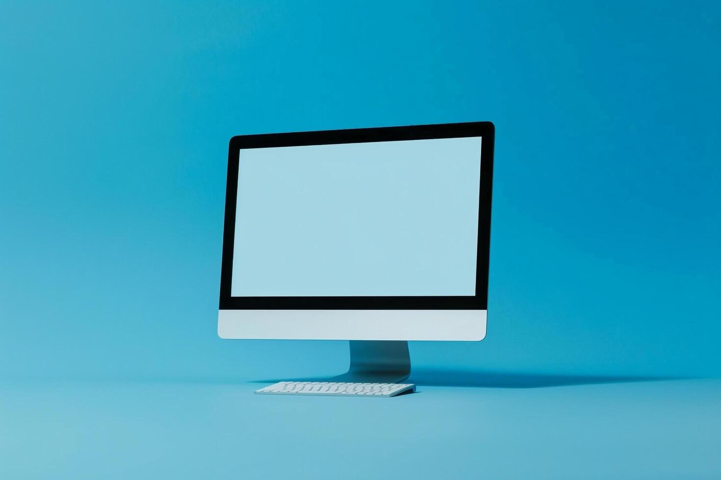 Desktop computer mockup with blank screen on technology background photo