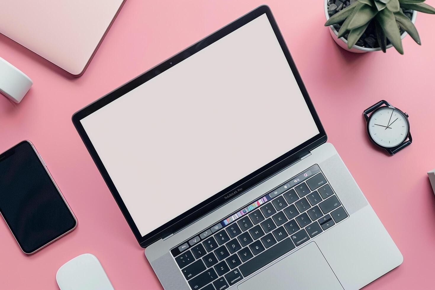 Futuristic Laptop Mockup on Digital Desk photo