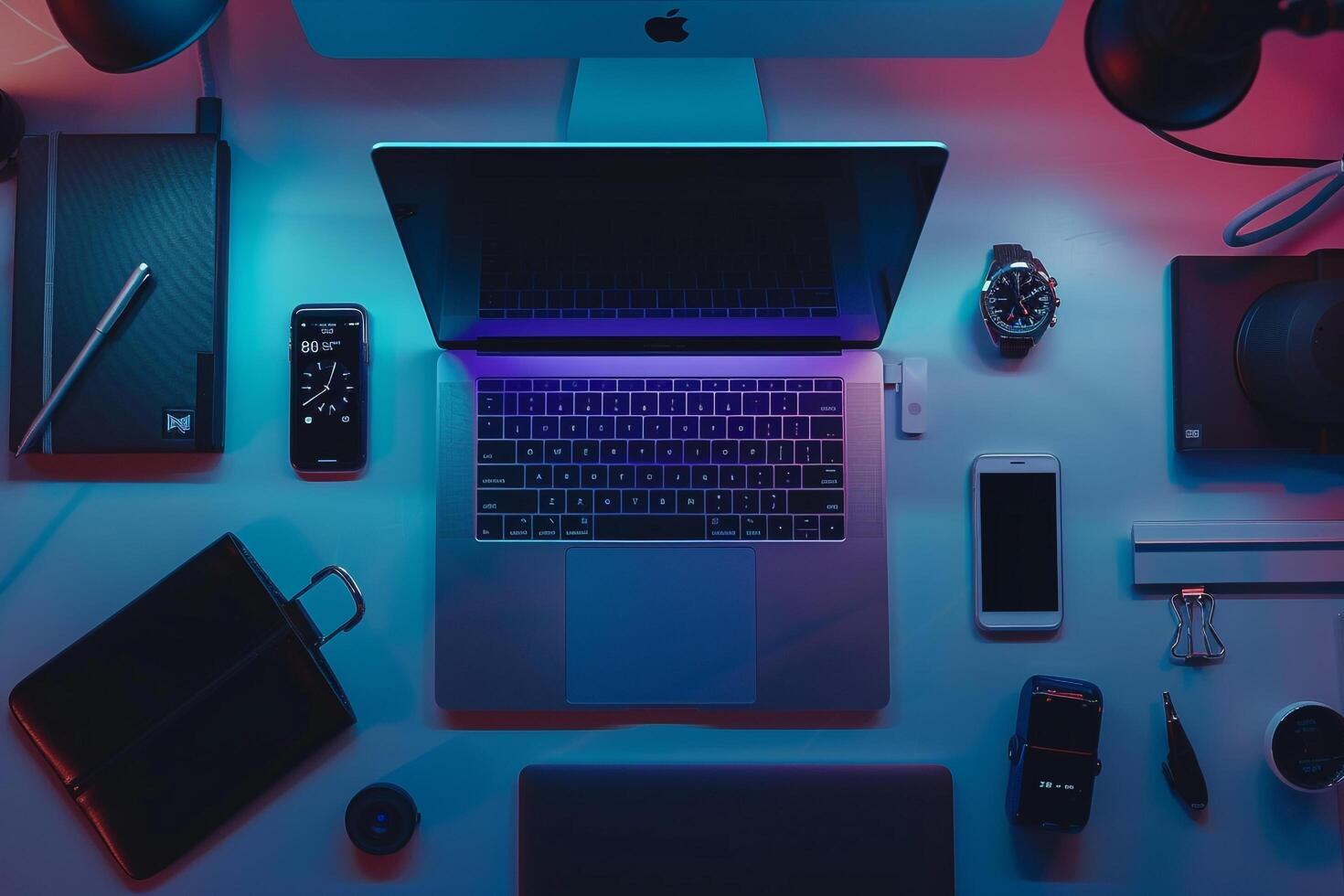 Advanced Laptop Mockup on Futuristic Workspace photo