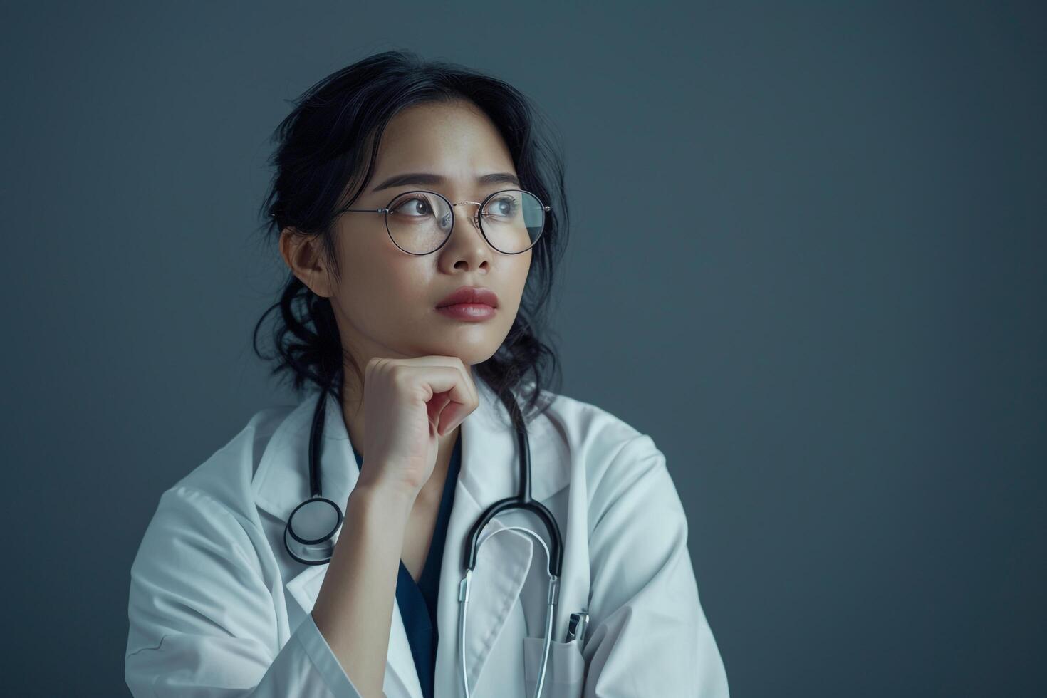 Female Doctor Deep in Contemplation in Healthcare photo