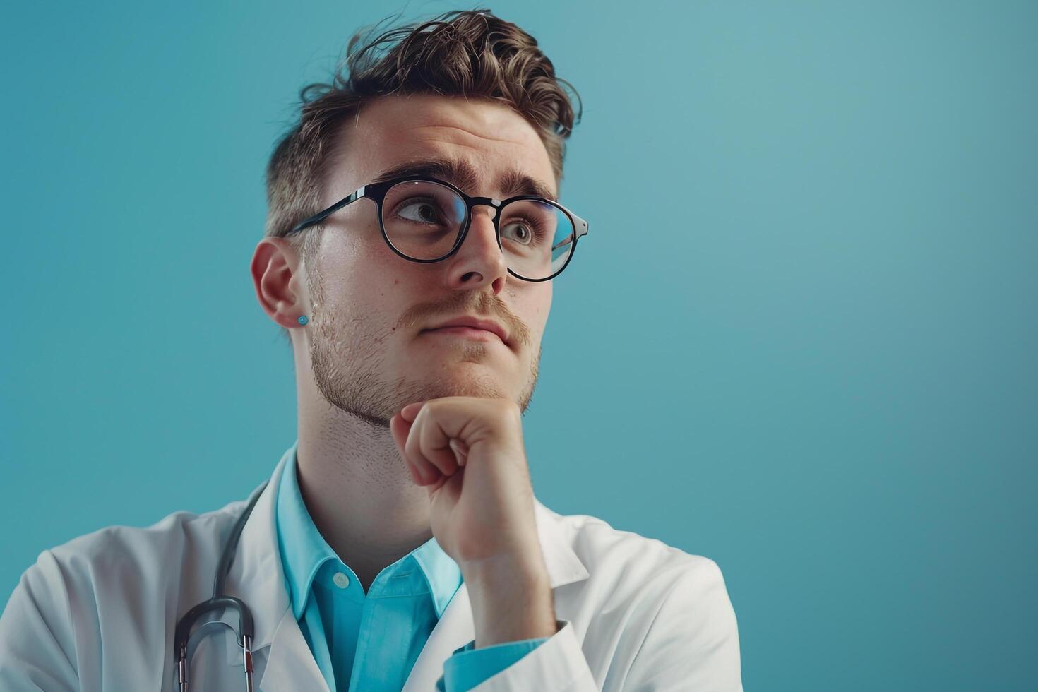 Doctor Reflecting on Patient Case with Light and  Background photo