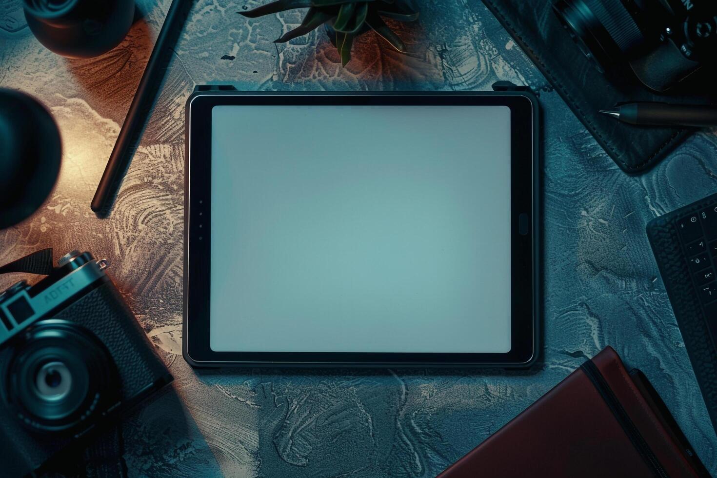 Tablet Screen Mockup with Gray Design Background photo