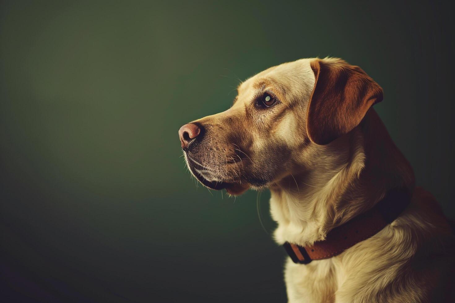 Dog Sitting Vigilantly on Olive Background Capturing a Moment of Concentration photo