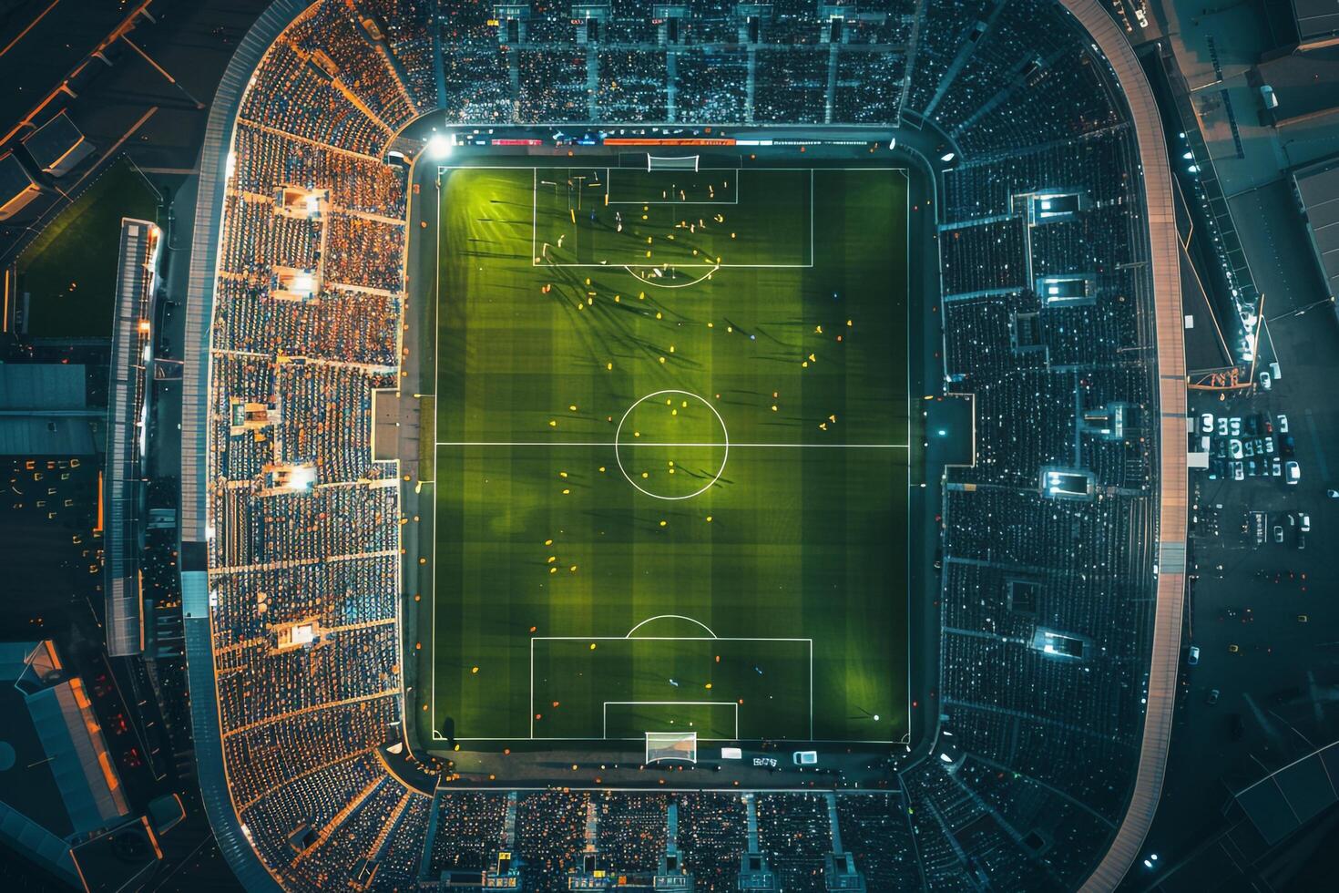 Aerial of Soccer Match Empty Stands Highlighting an Unoccupied Stadium photo