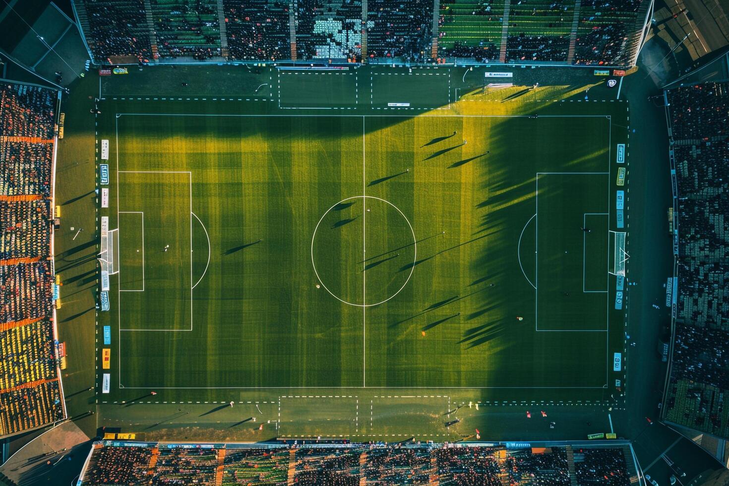 Aerial   of Soccer Match with Empty Stands Capturing an Unoccupied Stadium Perspective photo