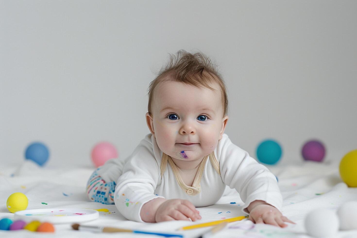 Baby Playing with Art Supplies Enjoying   and Artistic Exploration photo