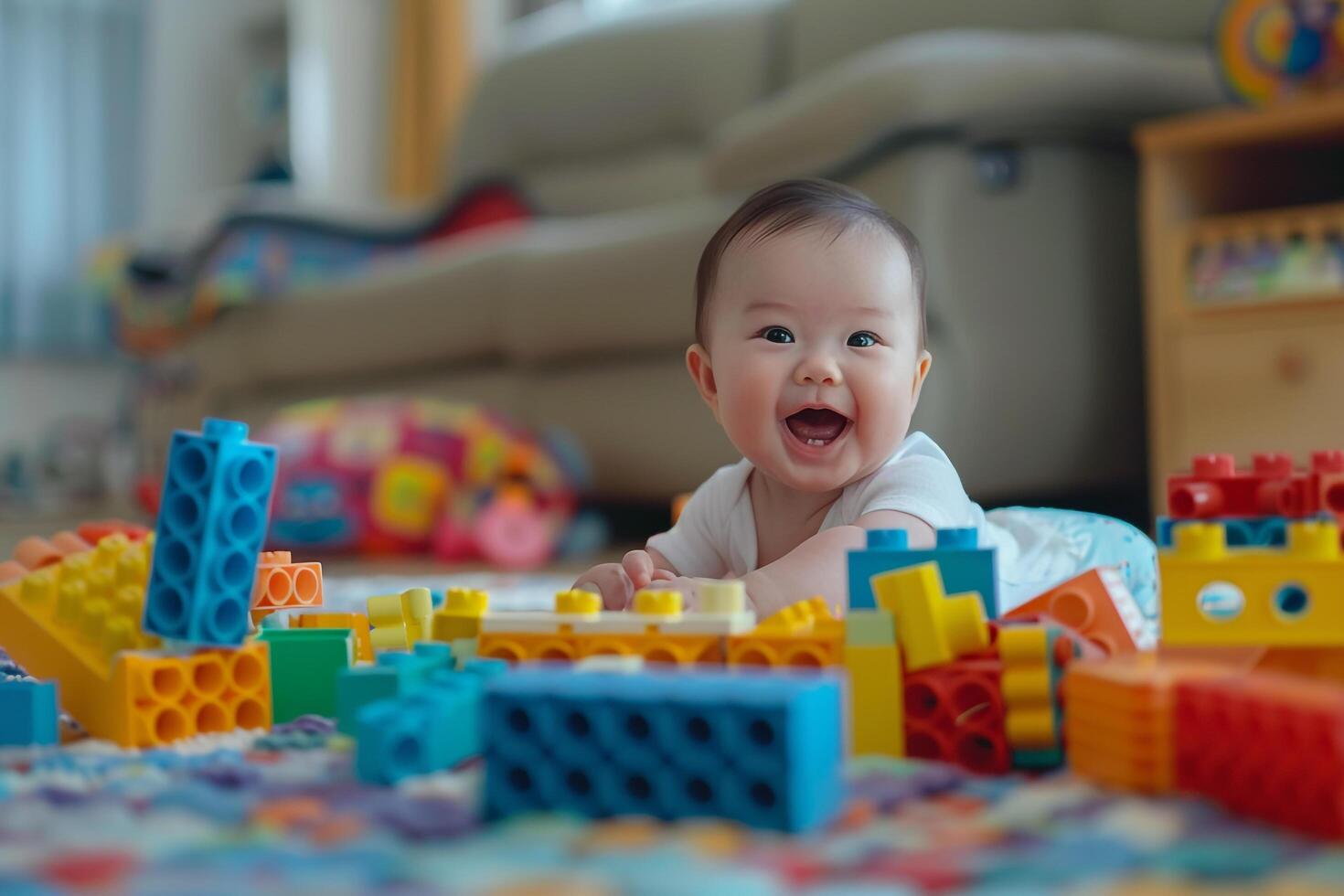 Baby Playing with Toy Blocks Delighting in   and Interactive Activities photo