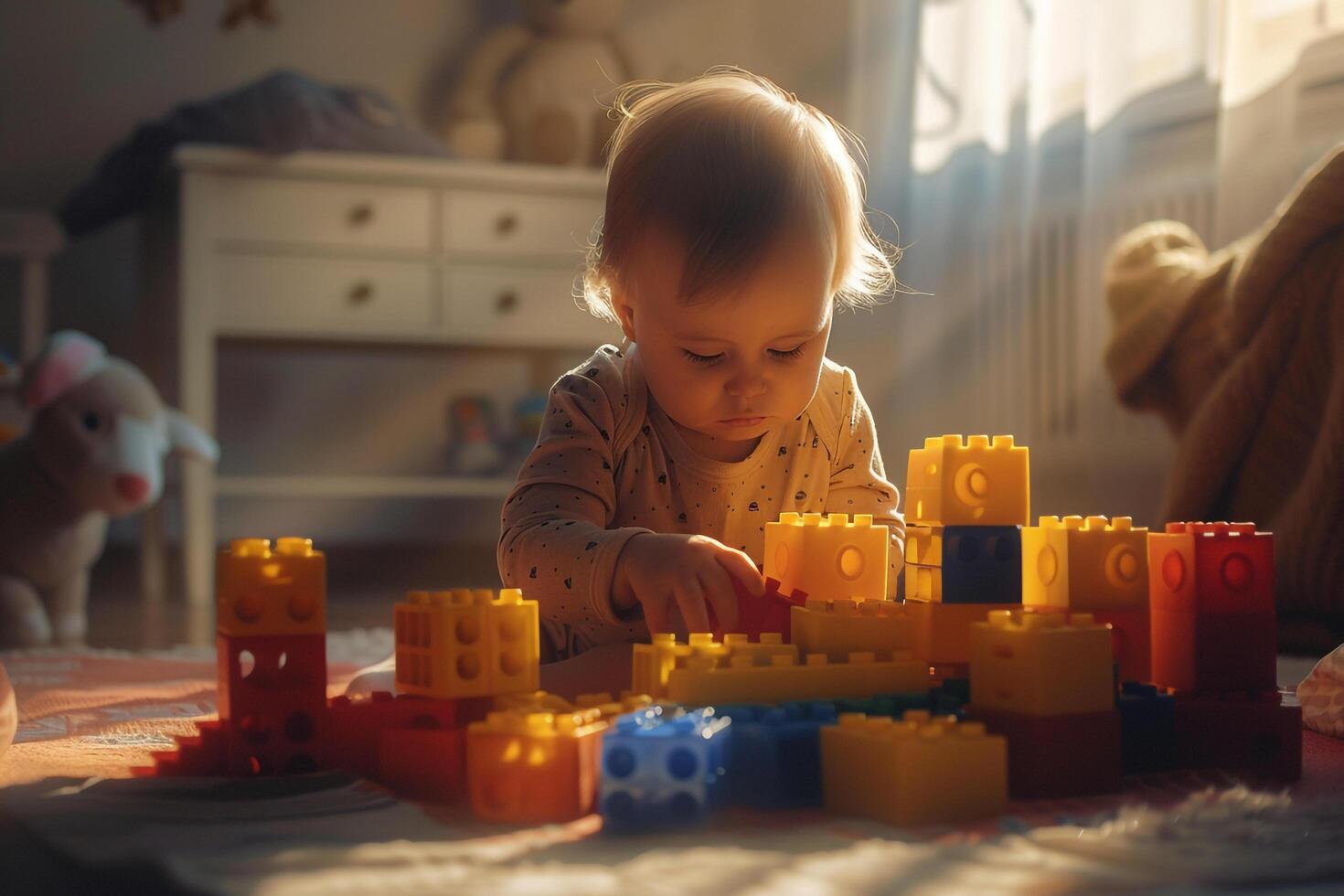 Baby Enjoying Playtime with Toy Blocks Developing Creativity and Fun Skills photo